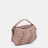 Crossbody bag with stitched details in pink leather