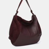 Shoulder bag in burgundy leather and suede