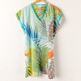 Caftán de mujer de algodón con print tropical multicolor