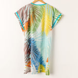 Caftán de mujer de algodón con print tropical multicolor