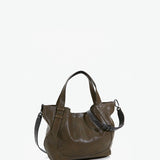 Women's green leather shopper bag