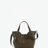 Women's green leather shopper bag