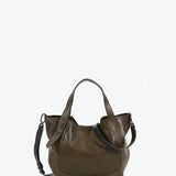 Women's green leather shopper bag