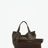 Women's green leather shopper bag