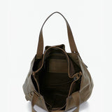 Women's green leather shopper bag