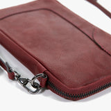Women's burgundy leather mobile phone bag