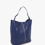 Damentasche im Hobo-Stil mit geflochtenem Griff aus blauer Leder.