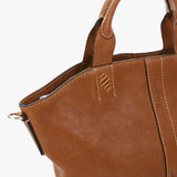 Small women's shopper bag in cognac leather