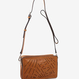 Women's mini crossbody bag in cognac perforated leather