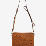 Women's mini crossbody bag in cognac perforated leather