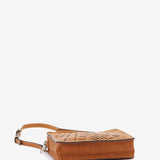 Women's mini crossbody bag in cognac perforated leather