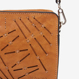 Women's mini crossbody bag in cognac perforated leather