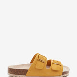 Flache Damen-Sandalette aus Wildleder in Amber.