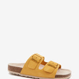 Flache Damen-Sandalette aus Wildleder in Amber.