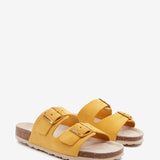 Flache Damen-Sandalette aus Wildleder in Amber.