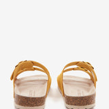 Flache Damen-Sandalette aus Wildleder in Amber.