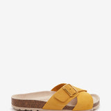 Flache Damen-Sandale mit Schnalle in Amber.