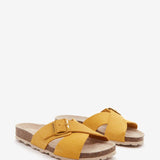 Flache Damen-Sandale mit Schnalle in Amber.