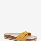 Flache Damen-Sandale mit Schnalle in Amber.