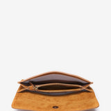 Mini suede crossbody bag in cognac