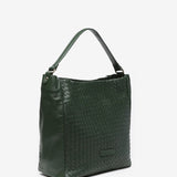 Green braided leather hobo bag