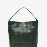 Green braided leather hobo bag