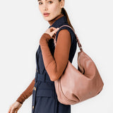 Pink leather hobo bag