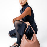 Pink leather hobo bag
