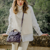 Purple leather shoulder bag