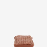Braided leather mobile phone bag in cognac