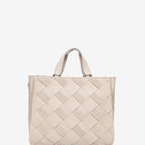 Beige geflochtener Leder-Shopper