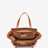Handbag in cognac recycled materials