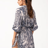 Cotton shirt dress with abstract print in grey