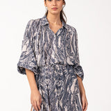 Cotton shirt dress with abstract print in grey