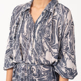 Cotton shirt dress with abstract print in grey