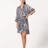 Cotton shirt dress with abstract print in grey