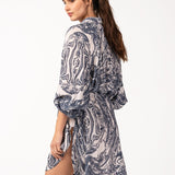 Cotton shirt dress with abstract print in grey