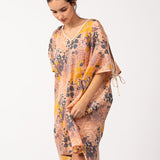 Women's cotton caftan with a pink marine print