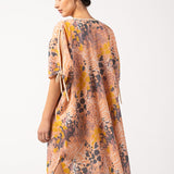 Women's cotton caftan with a pink marine print