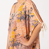 Women's cotton caftan with a pink marine print
