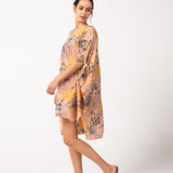Women's cotton caftan with a pink marine print