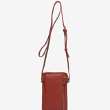 Mobile phone bag in terracotta leather