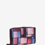 Large leather wallet with multicoloured geometric print