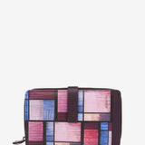 Large leather wallet with multicoloured geometric print