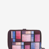 Large leather wallet with multicoloured geometric print