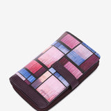 Large leather wallet with multicoloured geometric print