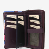 Large leather wallet with multicoloured geometric print