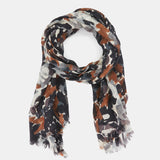 Wool scarf with black abstract print