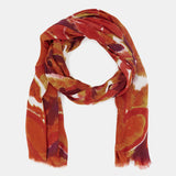 Wool scarf with orange abstract print