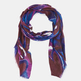 Wool scarf with blue abstract print